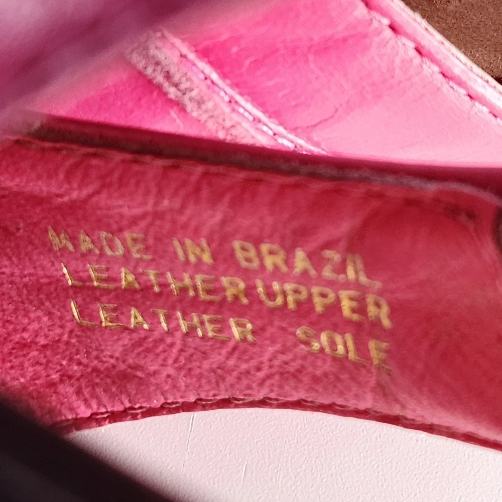 Lilly Pulitzer via Palm Beach McKim Pink Leather Gold Ring Thong Slide Sandals
